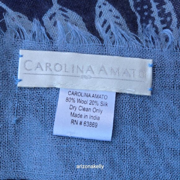 Carolina Amato Wool Silk Square Lightweight Feather Scarf Bird - Picture 3 of 13